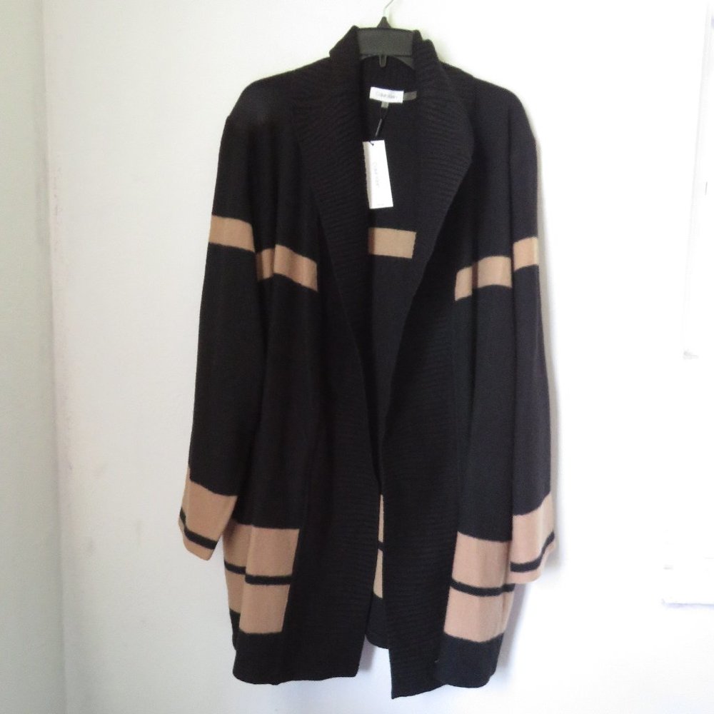 Women Calvin Klein Cardigan Wool Blend Black Brown Size 2X New